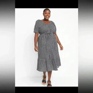 Lane Bryant Gingham Perfect‎ Sleeve Tiered Midi Dress 12